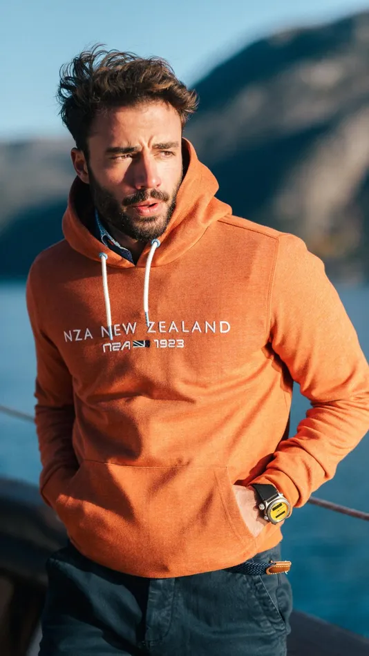 NZA New Zealand Auckland Sweatshirts Orange Hoodie With Chest Text 8211 Almond Orange 8211 Men