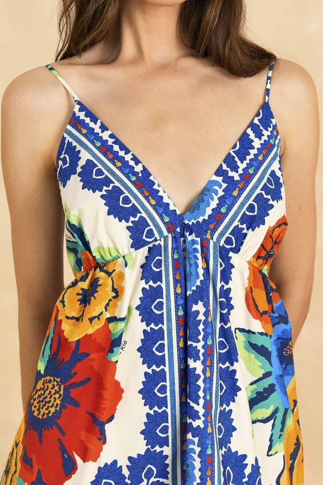 OffWhite Flower Tapestry Organic Cotton Mini Dress Women Farm Rio Mini Dresses