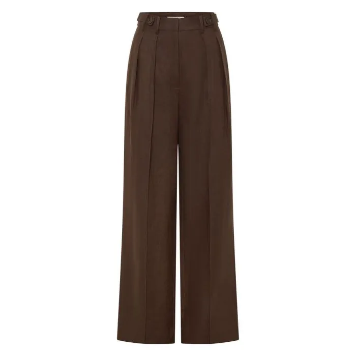 Oroton Pants Tab Detail Pleat Pant Espresso 8211 Women