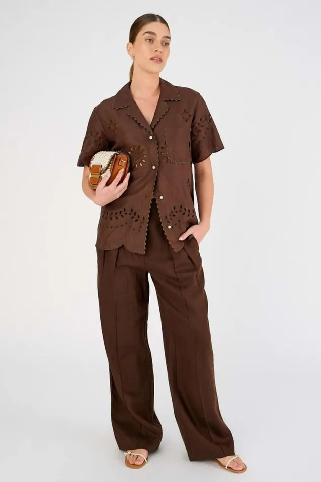 Oroton Pants Tab Detail Pleat Pant Espresso 8211 Women