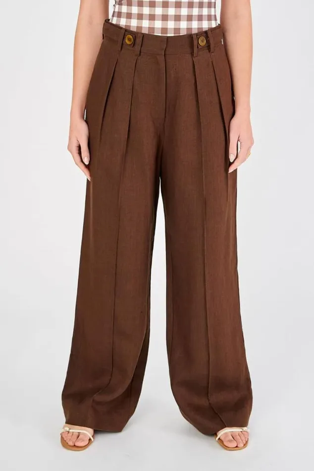 Oroton Pants Tab Detail Pleat Pant Espresso 8211 Women