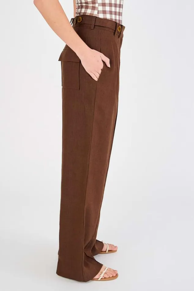 Oroton Pants Tab Detail Pleat Pant Espresso 8211 Women