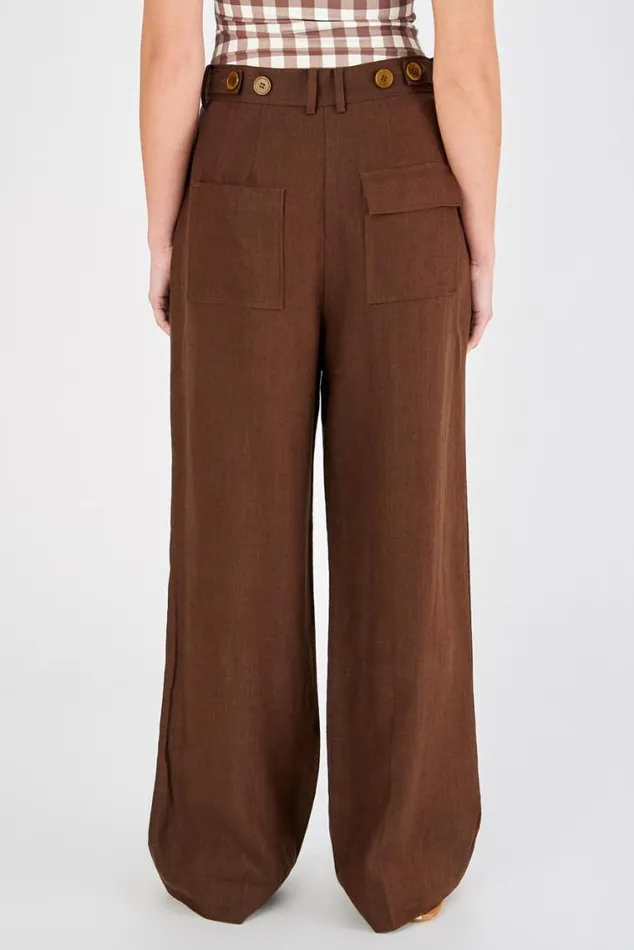 Oroton Pants Tab Detail Pleat Pant Espresso 8211 Women