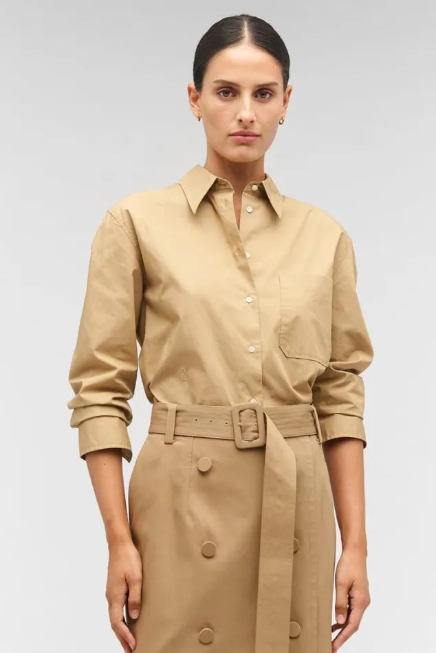Oroton Sets Poplin Long Sleeve Shirt Camel 8211 Women