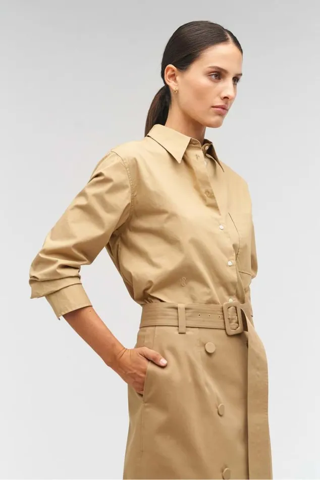 Oroton Sets Poplin Long Sleeve Shirt Camel 8211 Women