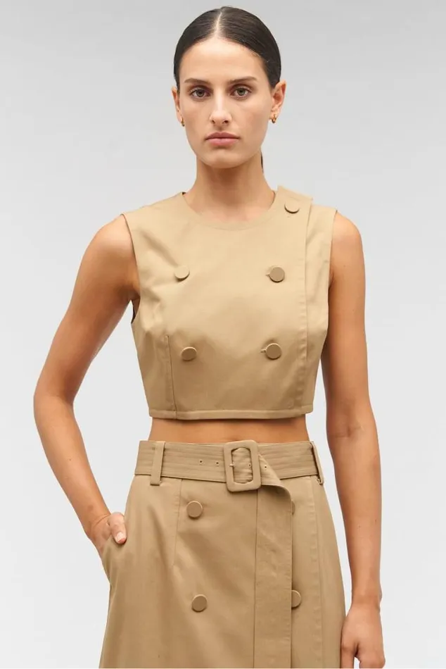 Oroton Sets Sleeveless Utility Top Dark Camel 8211 Women