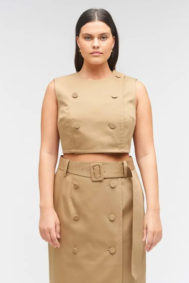 Oroton Sets Sleeveless Utility Top Dark Camel 8211 Women
