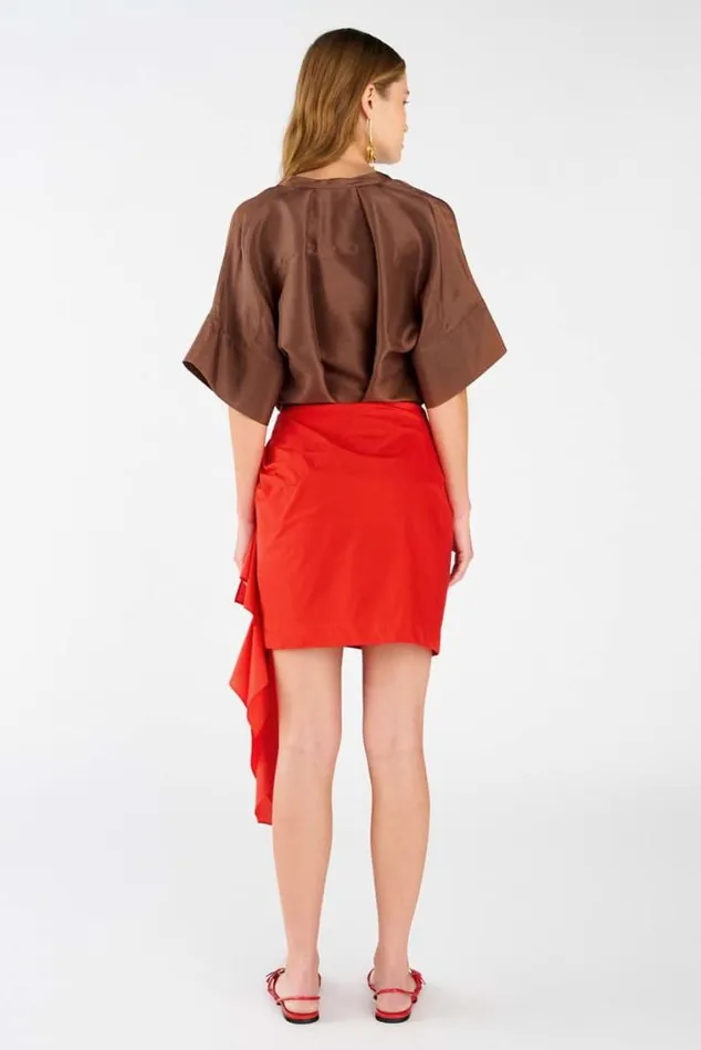 Oroton Skirts Poplin Short Sarong Skirt Poppy 8211 Women
