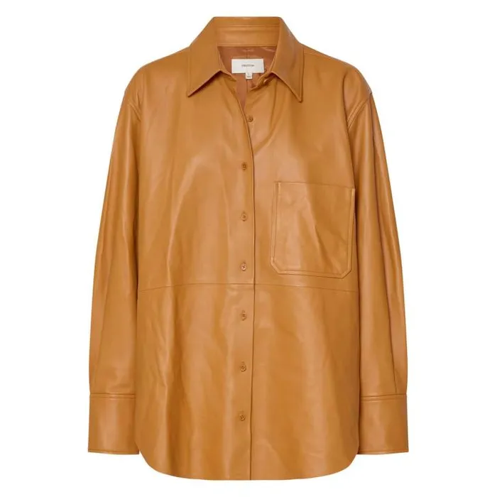 Oroton Tops Leather Overshirt Tan 8211 Women