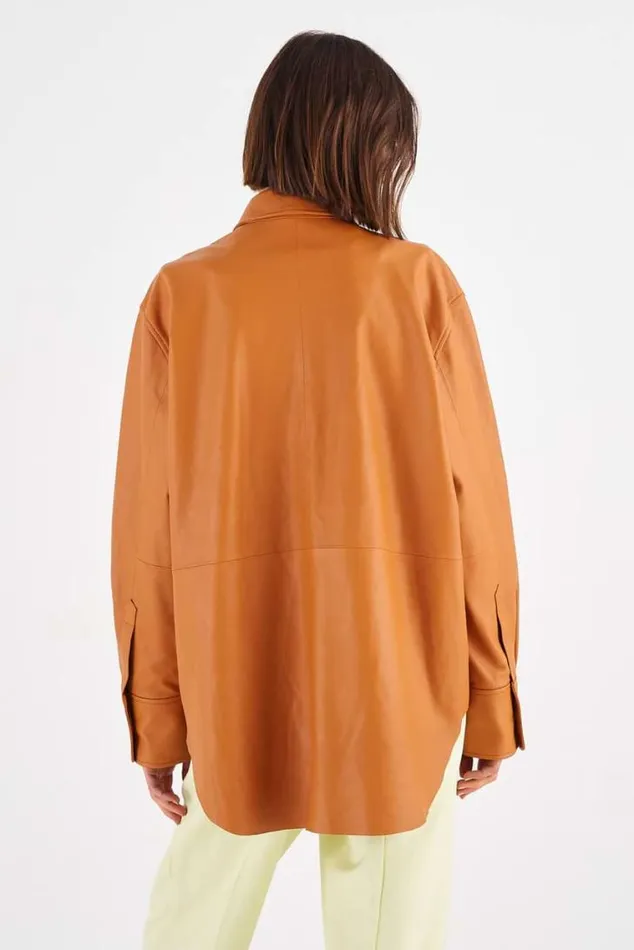 Oroton Tops Leather Overshirt Tan 8211 Women