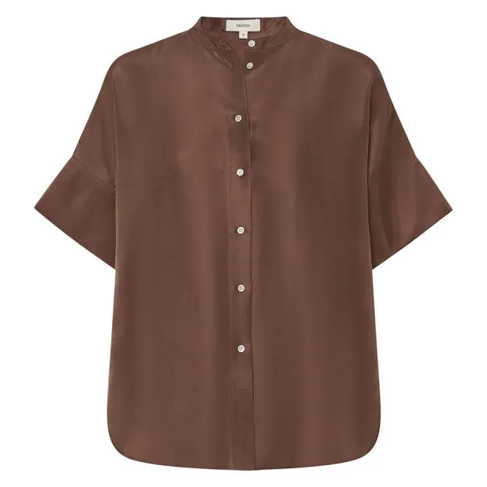 Oroton Tops Short Sleeve Silk Dupion Overshirt Deep Spice 8211 Women