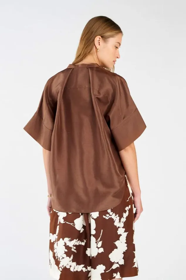 Oroton Tops Short Sleeve Silk Dupion Overshirt Deep Spice 8211 Women