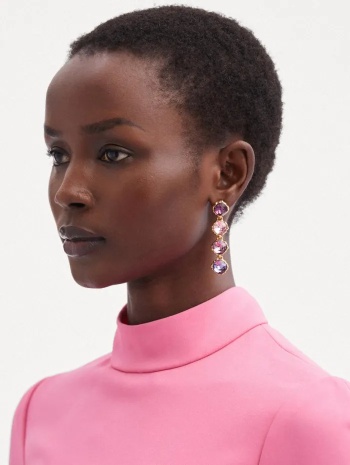 Oscar De La Renta Classic Crystal Strand Earrings Amethyst Multi Women Earrings