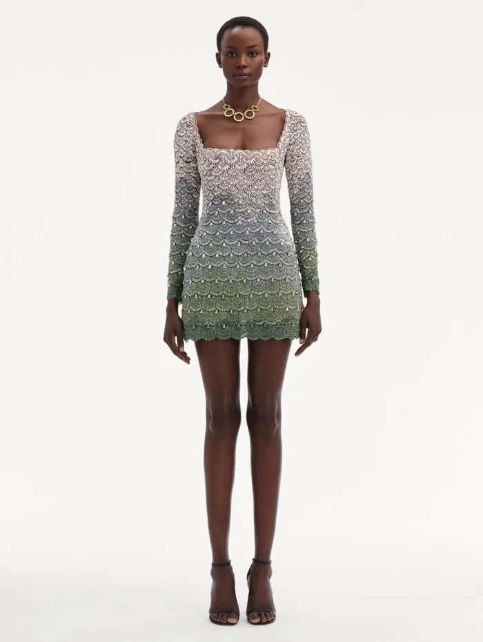 Oscar De La Renta Crystal Embroidered Cocktail Dress Olivine Women Dresses Oscar De La Renta Crystal Embroidered Cocktail Dress Olivine Women Dresses