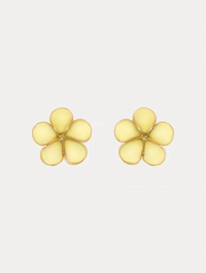 Oscar De La Renta Enamel Flower Stud Earrings Yellow Women Earrings