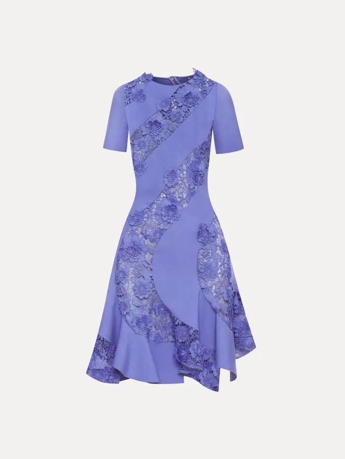 Oscar De La Renta Floral Guipure Asymmetrical Dress Crocus Women Dresses