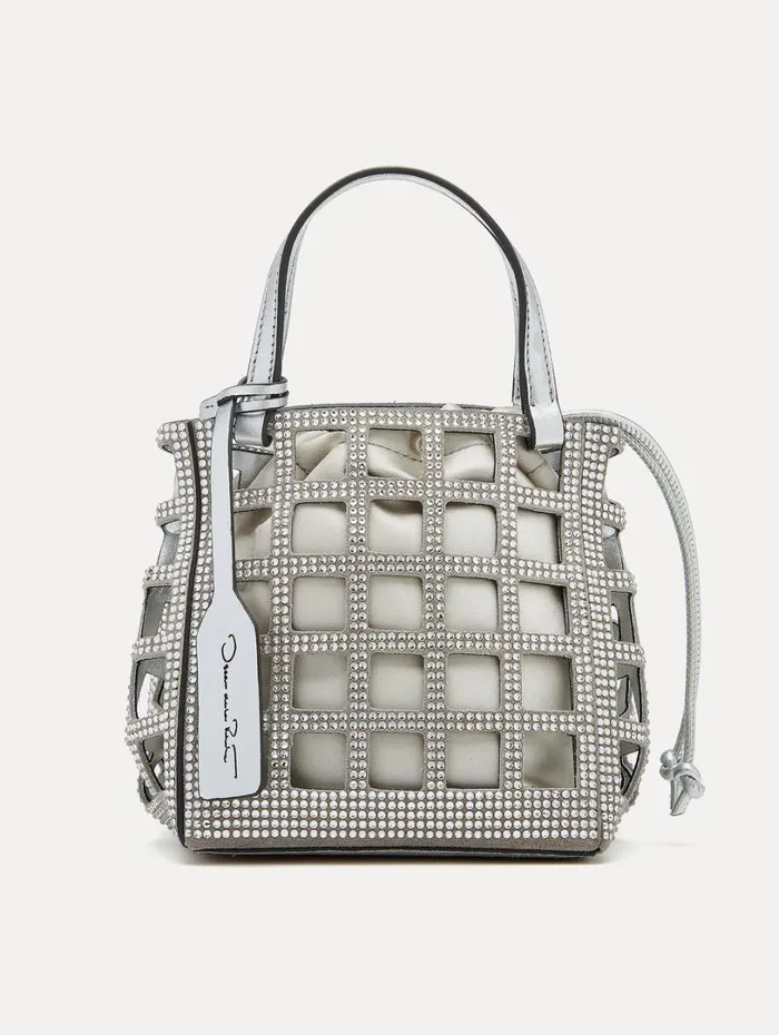 Oscar De La Renta Mini Crystal Grid Square Tote Silver Women Handbags