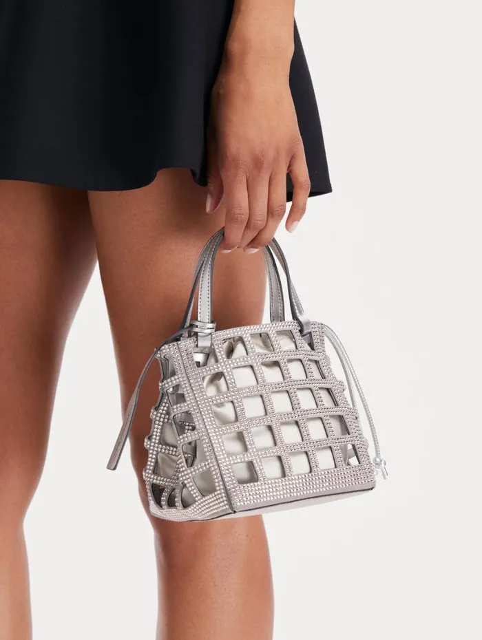 Oscar De La Renta Mini Crystal Grid Square Tote Silver Women Handbags Oscar De La Renta Mini Crystal Grid Square Tote Silver Women Handbags
