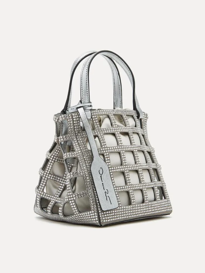 Oscar De La Renta Mini Crystal Grid Square Tote Silver Women Handbags Oscar De La Renta Mini Crystal Grid Square Tote Silver Women Handbags