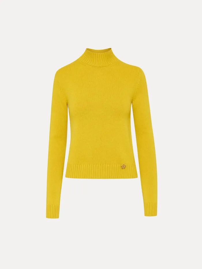Oscar De La Renta O Flower Mock Neck Cashmere Pullover Ginger Women Blouses and Knits