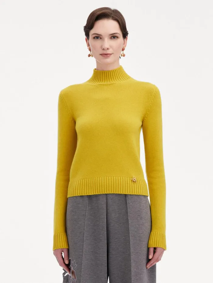 Oscar De La Renta O Flower Mock Neck Cashmere Pullover Ginger Women Blouses and Knits Oscar De La Renta O Flower Mock Neck Cashmere Pullover Ginger Women Blouses and Knits