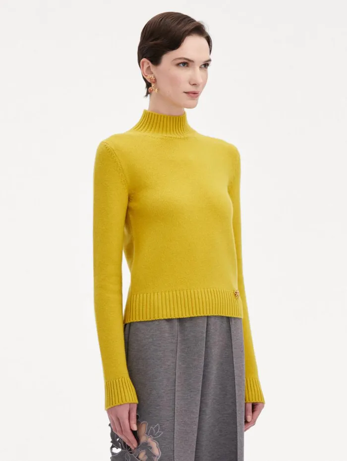 Oscar De La Renta O Flower Mock Neck Cashmere Pullover Ginger Women Blouses and Knits Oscar De La Renta O Flower Mock Neck Cashmere Pullover Ginger Women Blouses and Knits