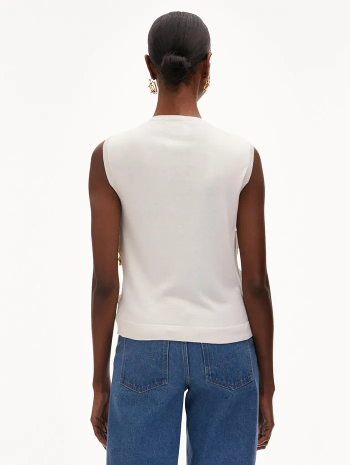 Oscar De La Renta Orchid Threadwork Inset Tank White Multi Women Blouses and Knits