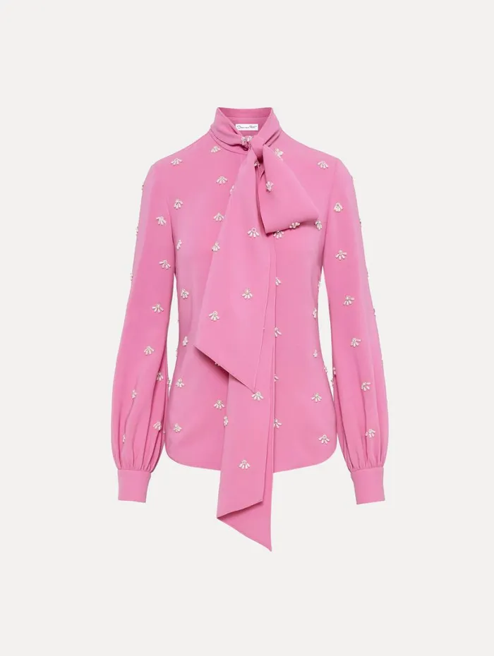 Oscar De La Renta Pearl Cabochon Blouse Rosehip Women Blouses and Knits