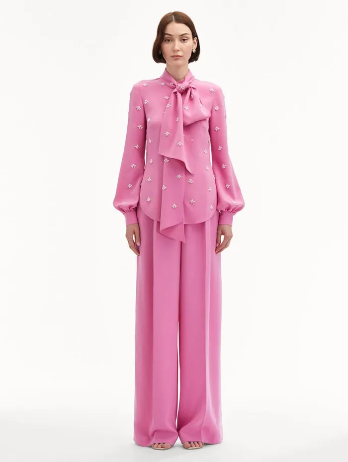 Oscar De La Renta Pearl Cabochon Blouse Rosehip Women Blouses and Knits Oscar De La Renta Pearl Cabochon Blouse Rosehip Women Blouses and Knits