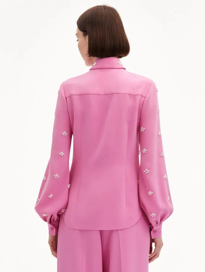 Oscar De La Renta Pearl Cabochon Blouse Rosehip Women Blouses and Knits Oscar De La Renta Pearl Cabochon Blouse Rosehip Women Blouses and Knits