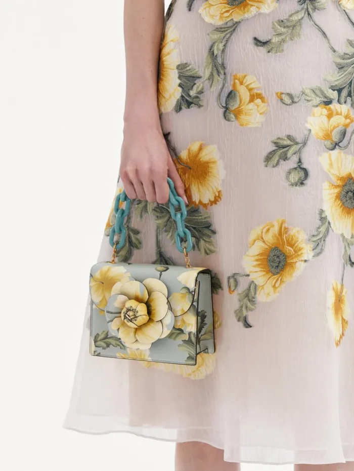 Oscar De La Renta Poppy Printed Mini TRO Bag Yellow Multi Women Handbags Oscar De La Renta Poppy Printed Mini TRO Bag Yellow Multi Women Handbags