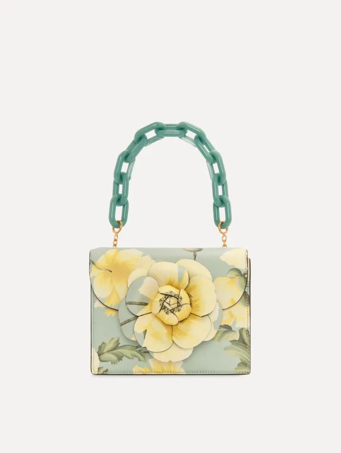 Oscar De La Renta Poppy Printed Mini TRO Bag Yellow Multi Women Handbags Oscar De La Renta Poppy Printed Mini TRO Bag Yellow Multi Women Handbags