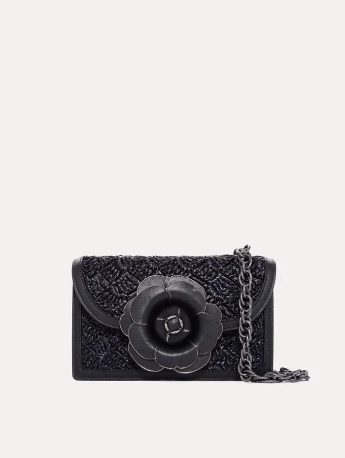 Oscar De La Renta Raffia Crochet TRO Bag Black Women Handbags