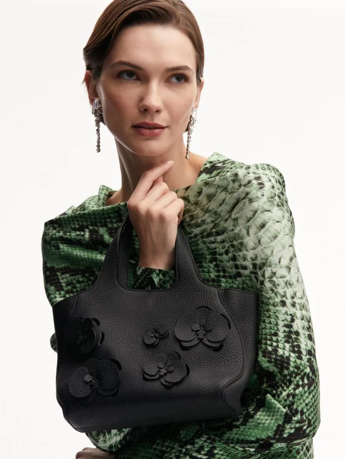 Oscar De La Renta The LaserCut Orchid Mini Topaz Black Women Handbags Oscar De La Renta The LaserCut Orchid Mini Topaz Black Women Handbags