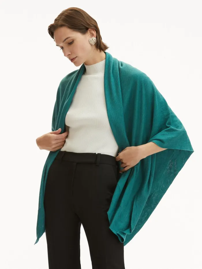 Oscar De La Renta WoolBlend Shawl Teal Women Scarves Oscar De La Renta WoolBlend Shawl Teal Women Scarves