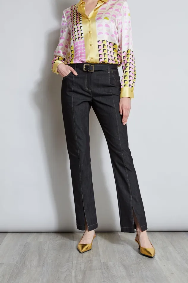 Outlet 8211 Women Bottoms Elie Tahari Denim Slit Front Jeans Black