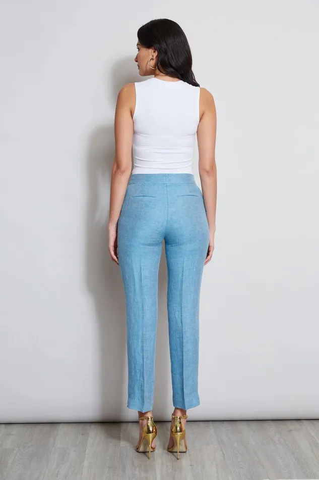 Outlet 8211 Women Bottoms Elie Tahari Linen Straight Leg Pant Blue Beyond
