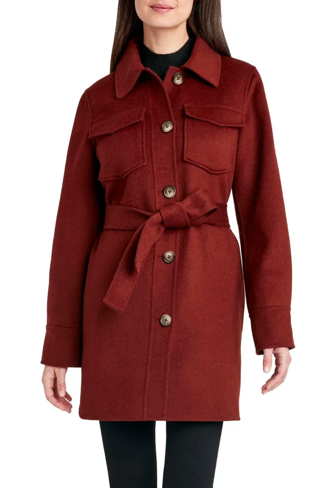 Outlet 8211 Women Coats Elie Tahari Tahari Wool Blend Shirt Jacket Redwood