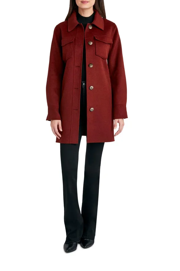 Outlet 8211 Women Coats Elie Tahari Tahari Wool Blend Shirt Jacket Redwood
