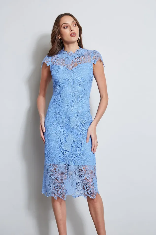 Outlet 8211 Women Dresses and Jumpsuits Elie Tahari Lace Applique Midi Dress Horizon Blue