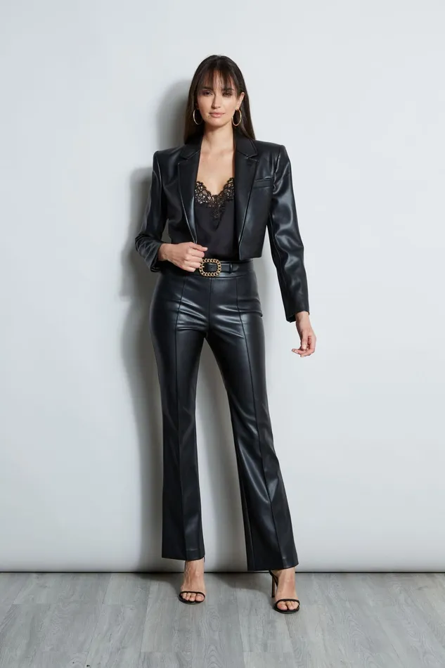 Outlet 8211 Women Jackets and Blazers Elie Tahari Cropped Vegan Leather Jacket Black
