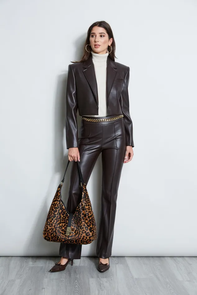 Outlet 8211 Women Jackets and Blazers Elie Tahari Cropped Vegan Leather Jacket Espresso