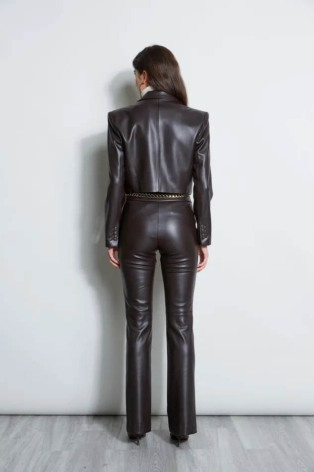 Outlet 8211 Women Jackets and Blazers Elie Tahari Cropped Vegan Leather Jacket Espresso