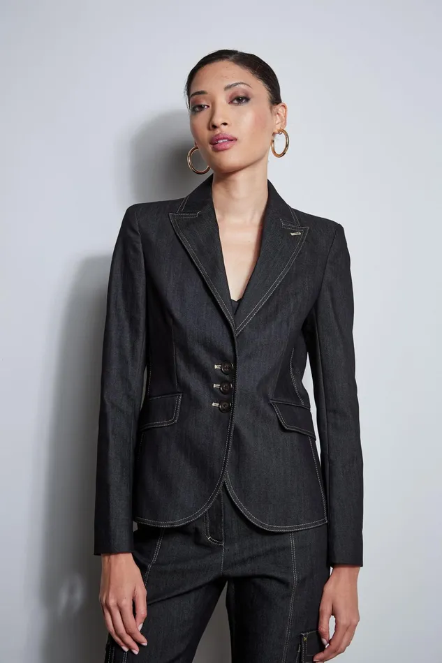 Outlet 8211 Women Jackets and Blazers Elie Tahari Denim 3 Button Blazer Black