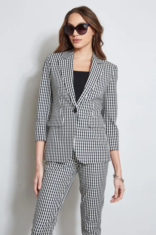 Outlet 8211 Women Jackets and Blazers Elie Tahari Gingham Blazer Blackwhite