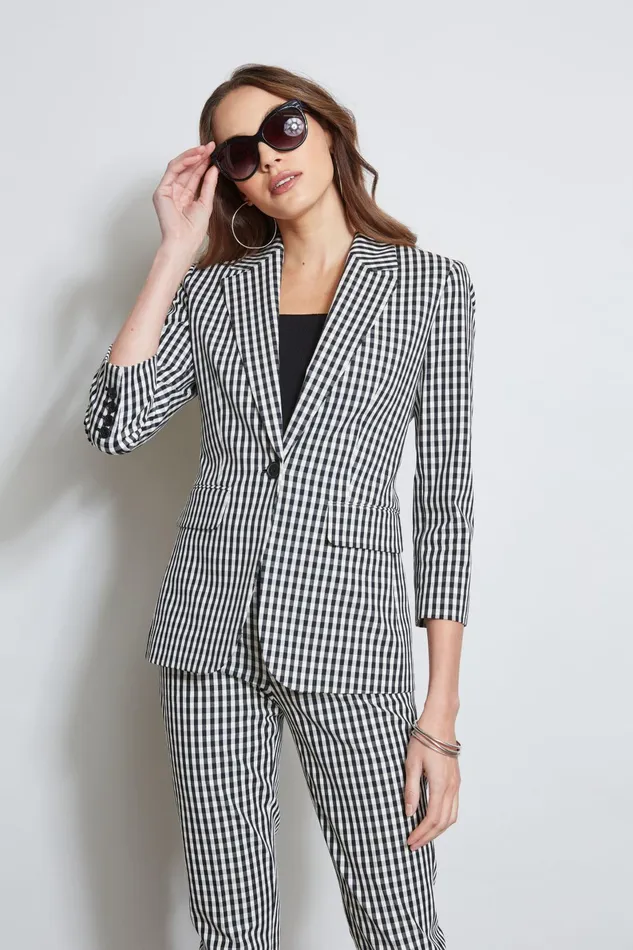 Outlet 8211 Women Jackets and Blazers Elie Tahari Gingham Blazer Blackwhite