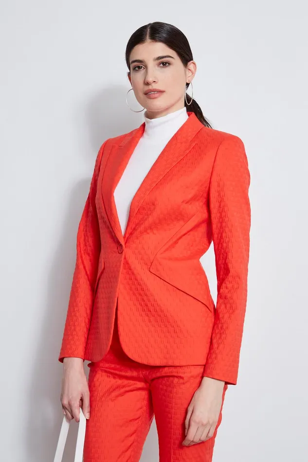 Outlet 8211 Women Jackets and Blazers Elie Tahari Jacquard Stretch Panel Blazer Tomato