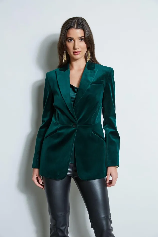 Outlet 8211 Women Jackets and Blazers Elie Tahari Velvet Blazer Bottle Green