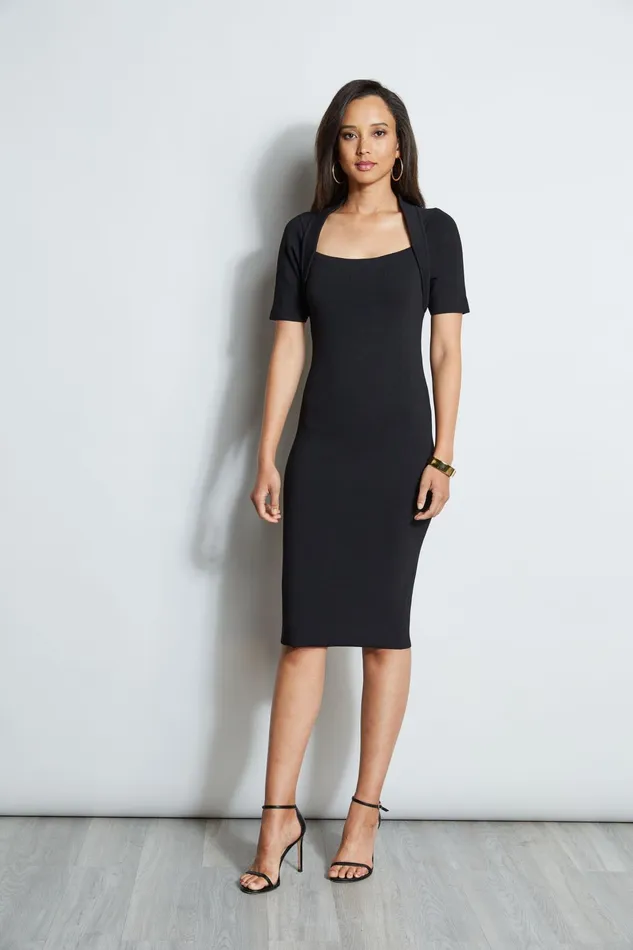 Outlet 8211 Women Short Sleeve Dresses Elie Tahari Contour Sweater Dress Black