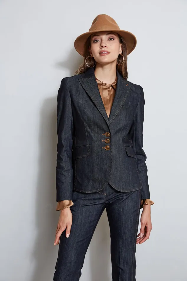 Outlet 8211 Women Suiting Elie Tahari Denim 3 Button Blazer Indigo